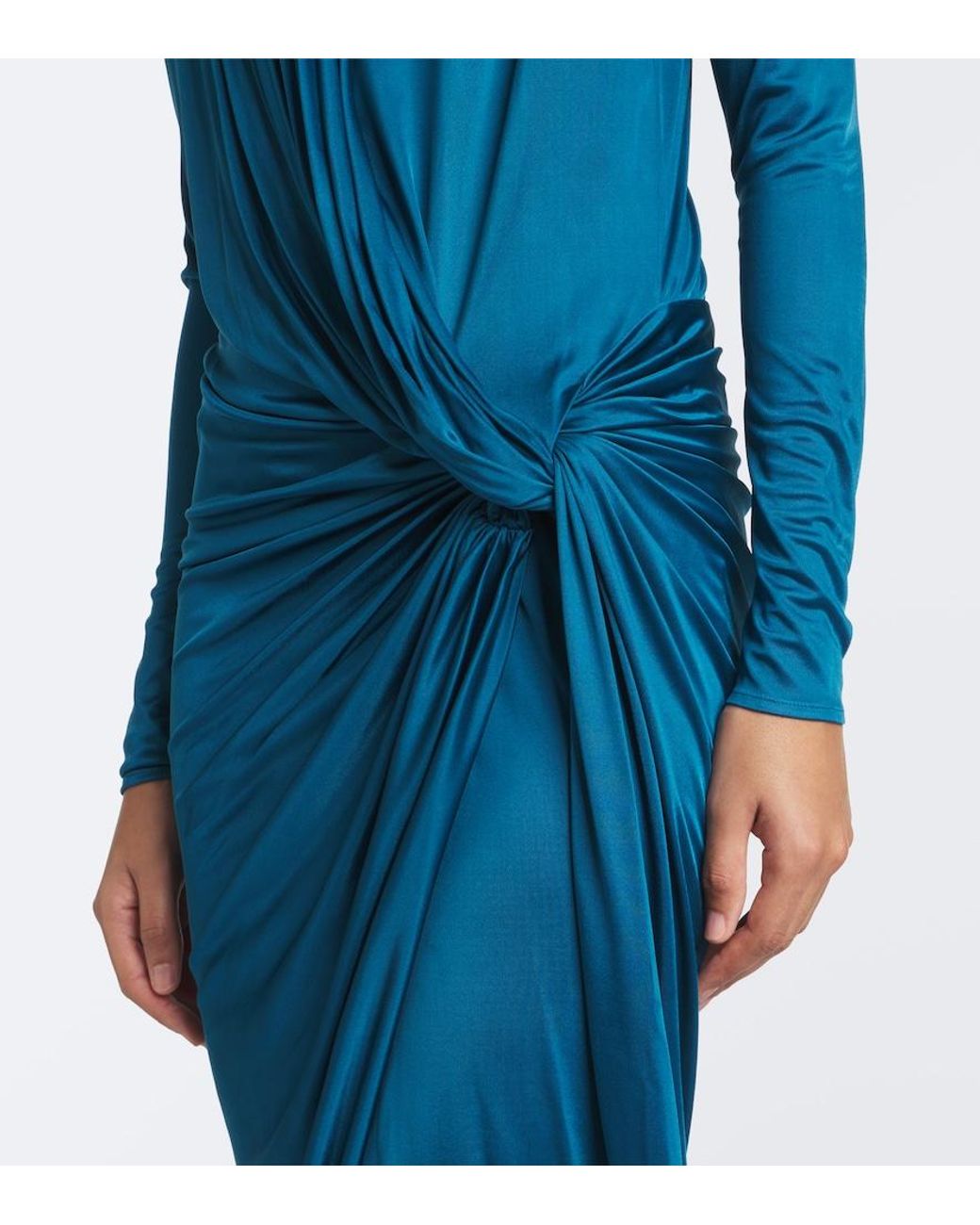 Balmain Blue Gathered Jersey Midi Dress