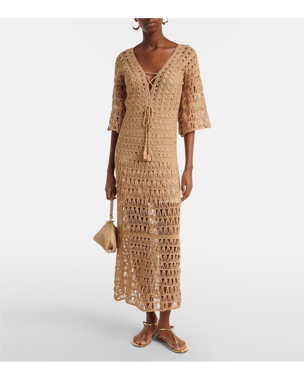 Anna Kosturova Natural Marissa Cotton Crochet Maxi Dress