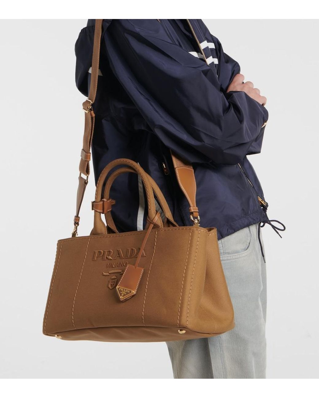 Prada Brown Jardiniere Medium Canvas Tote Bag