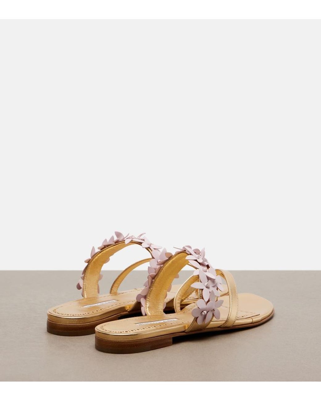 Manolo Blahnik Metallic Fiosa Applique Leather Thong Sandals