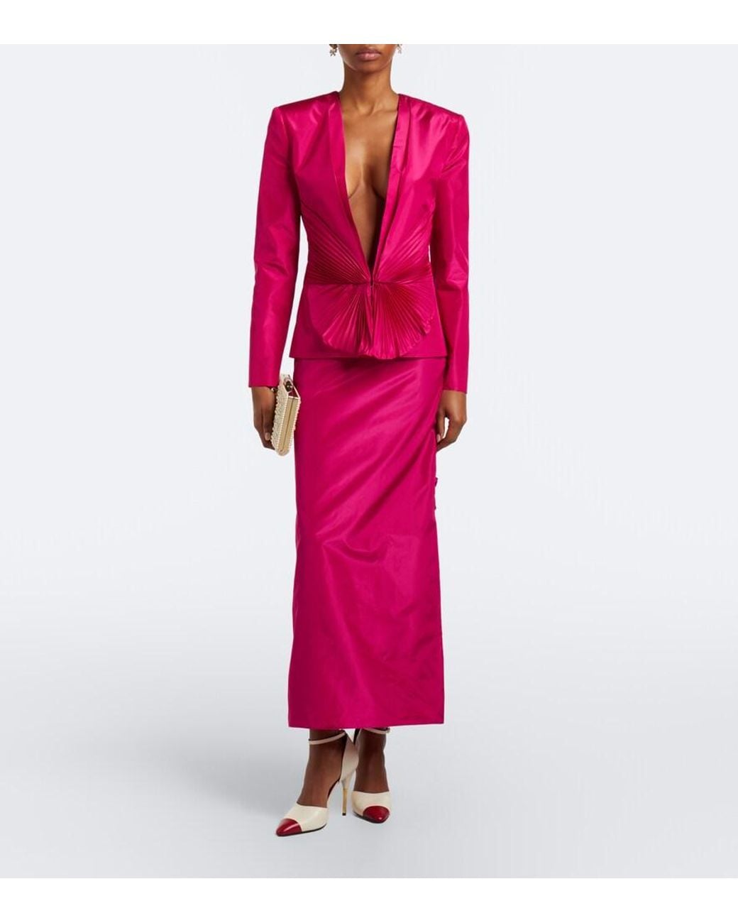 Valentino Garavani Pink Gathered Plisse Silk Taffeta Jacket