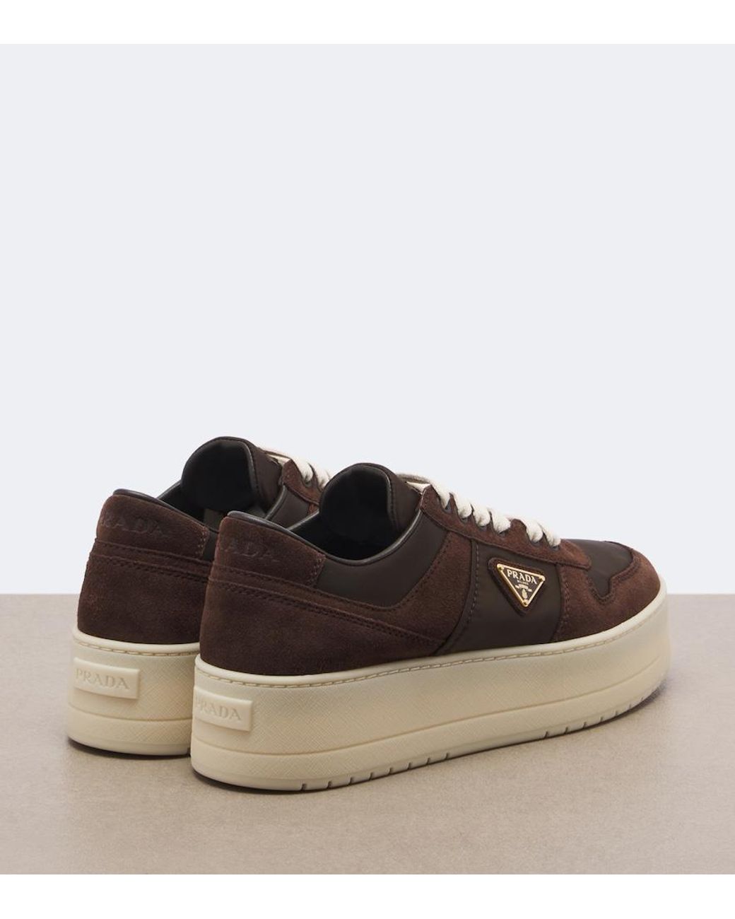 Prada Brown Downtown Bold Suede-Trimmed Platform Sneakers