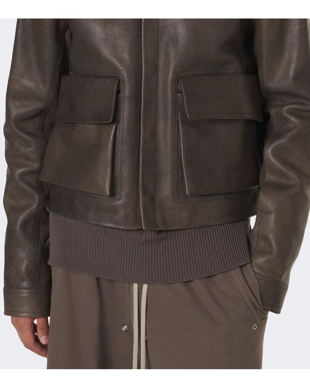 Rick Owens Brown Tower Alice Leather Jacket for men