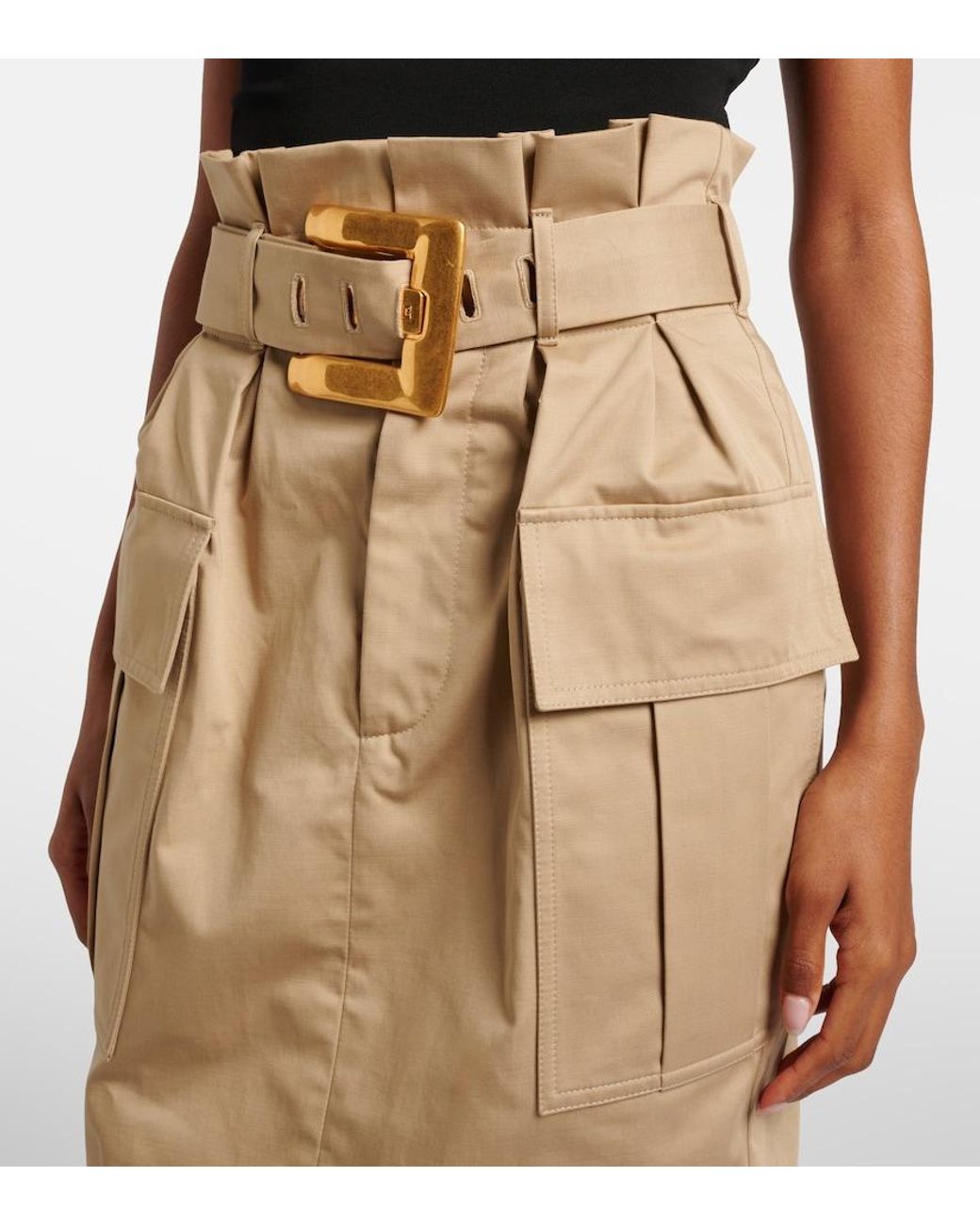 Balmain Natural Belted Cotton Gabardine Miniskirt