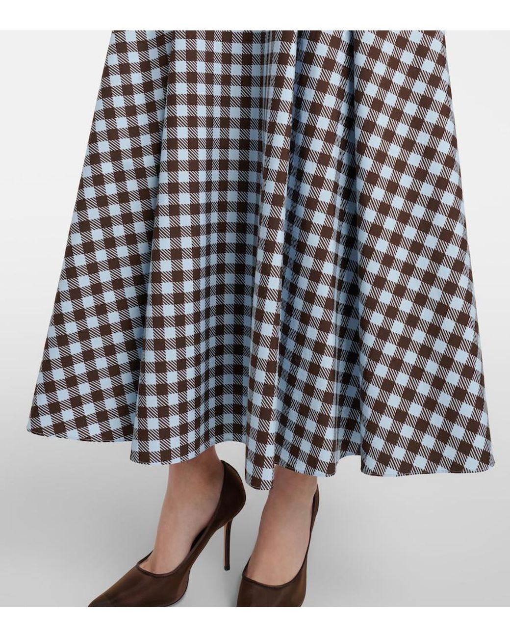 Oscar de la Renta Blue Gingham Cotton-Blend Midi Dress