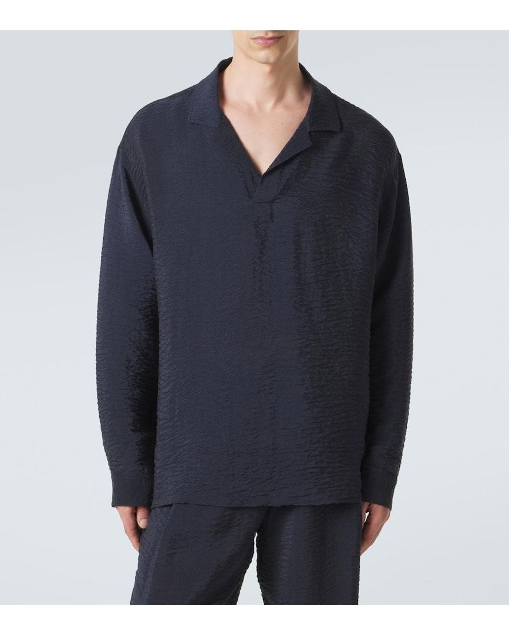 Giorgio Armani Blue Seersucker Polo Shirt for men