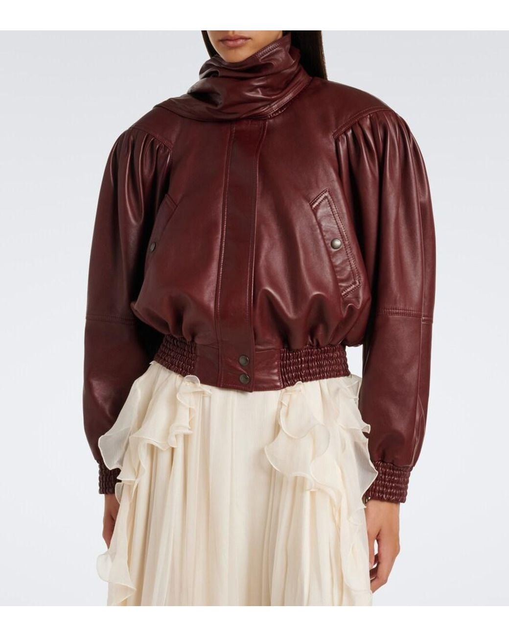 Chloé Red Draped Cropped Leather Jacket