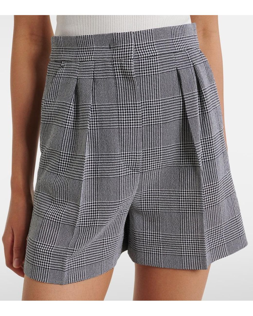Max Mara Gray Prince Of Wales Check Wool Crepe Shorts