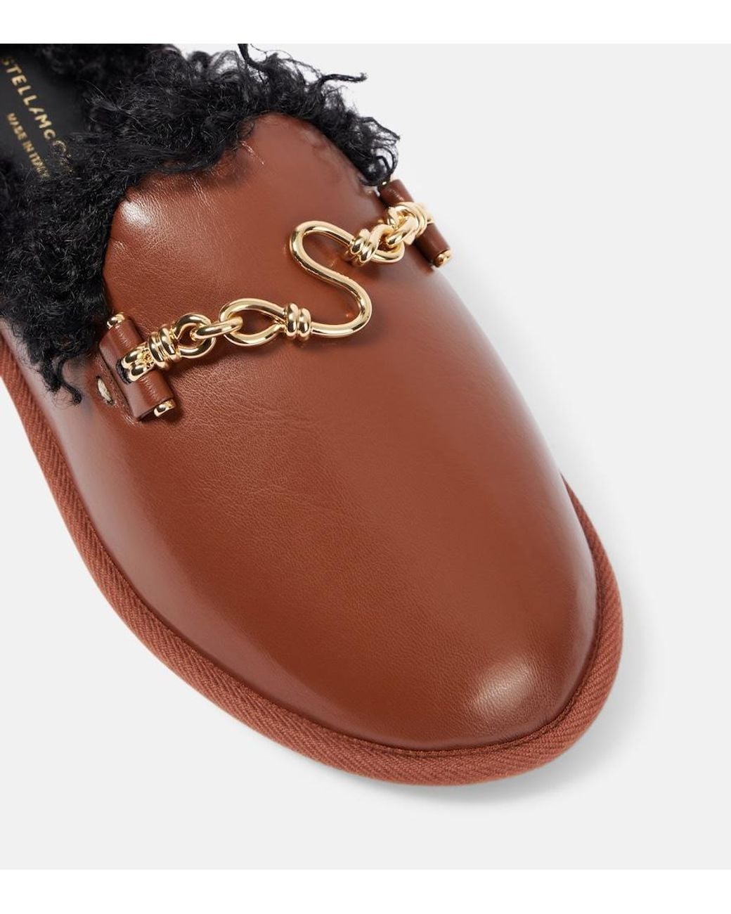 Stella McCartney Brown Ryder Teddy-Trimmed Faux Leather Mules