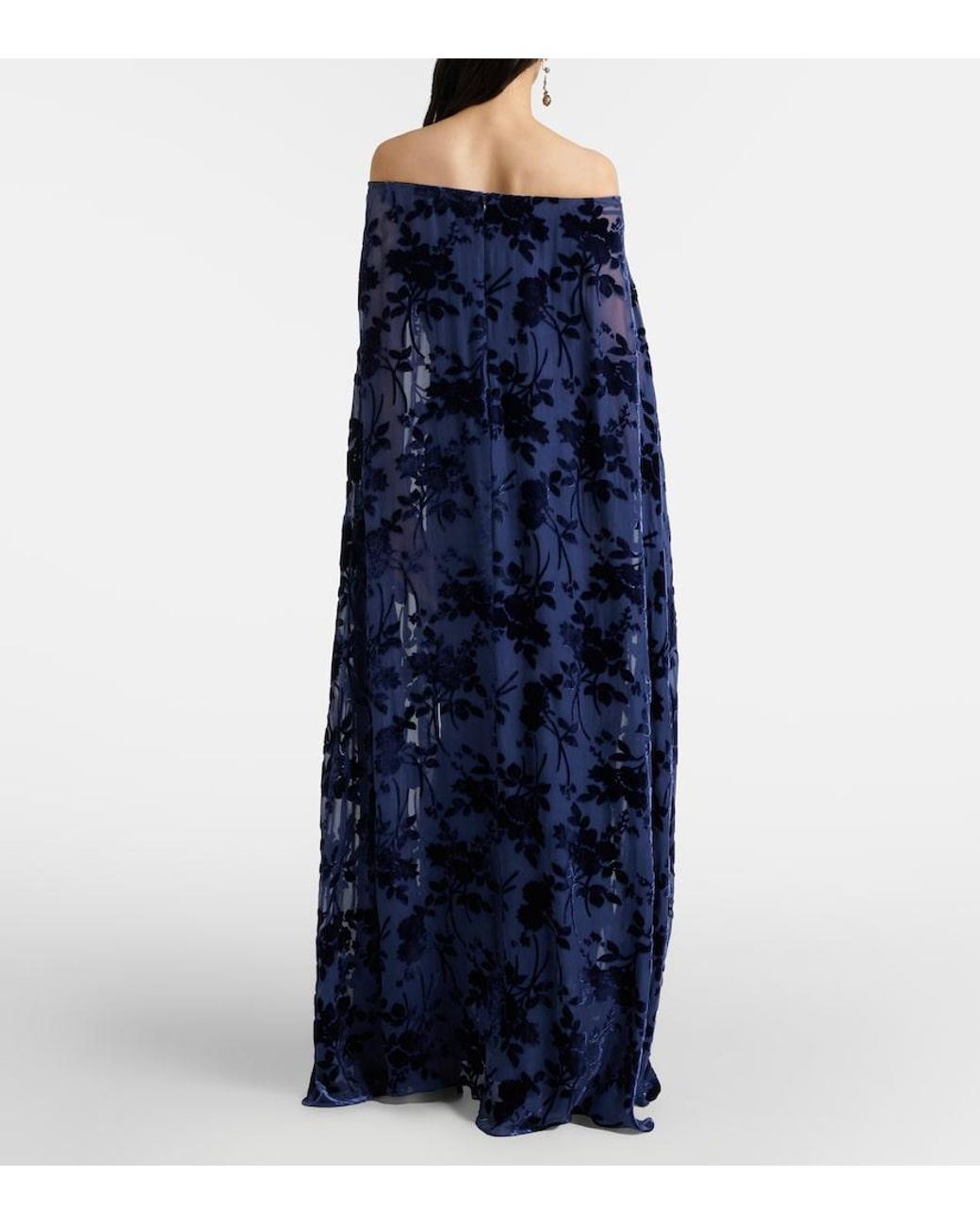 Rodarte Blue Caped Off-Shoulder Jacquard Maxi Dress