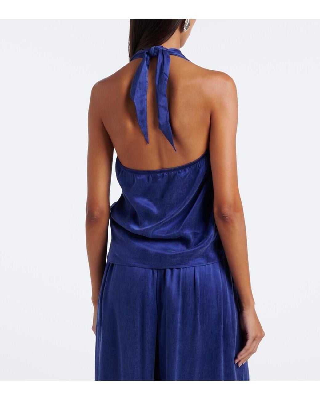 JACQUES WEI Blue Asymmetric Embellished Halterneck Top