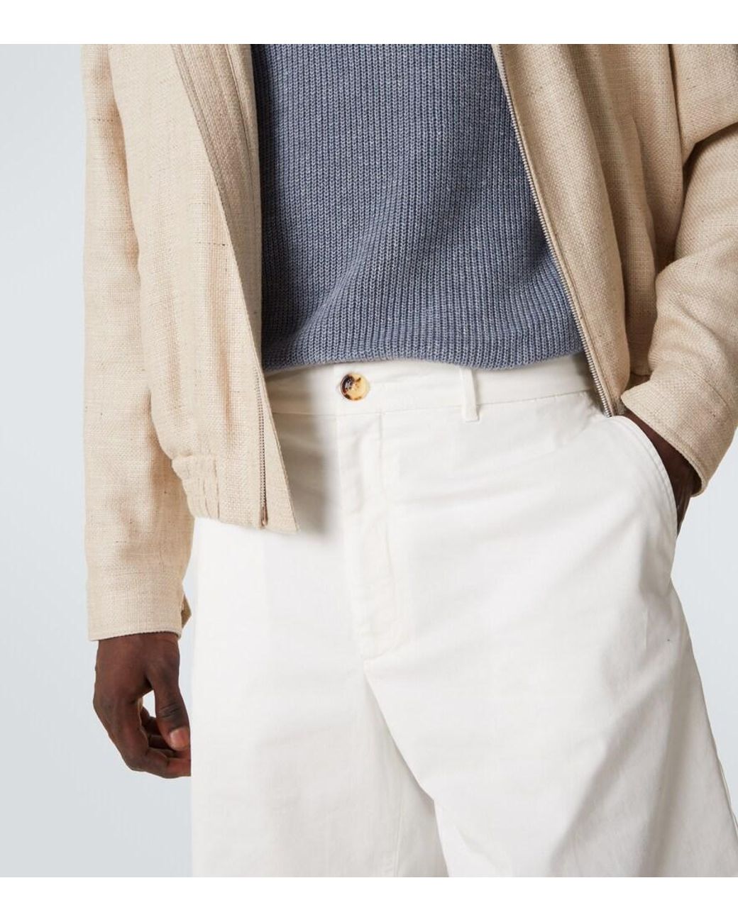 Brunello Cucinelli White Cotton-Blend Bermuda Shorts for men
