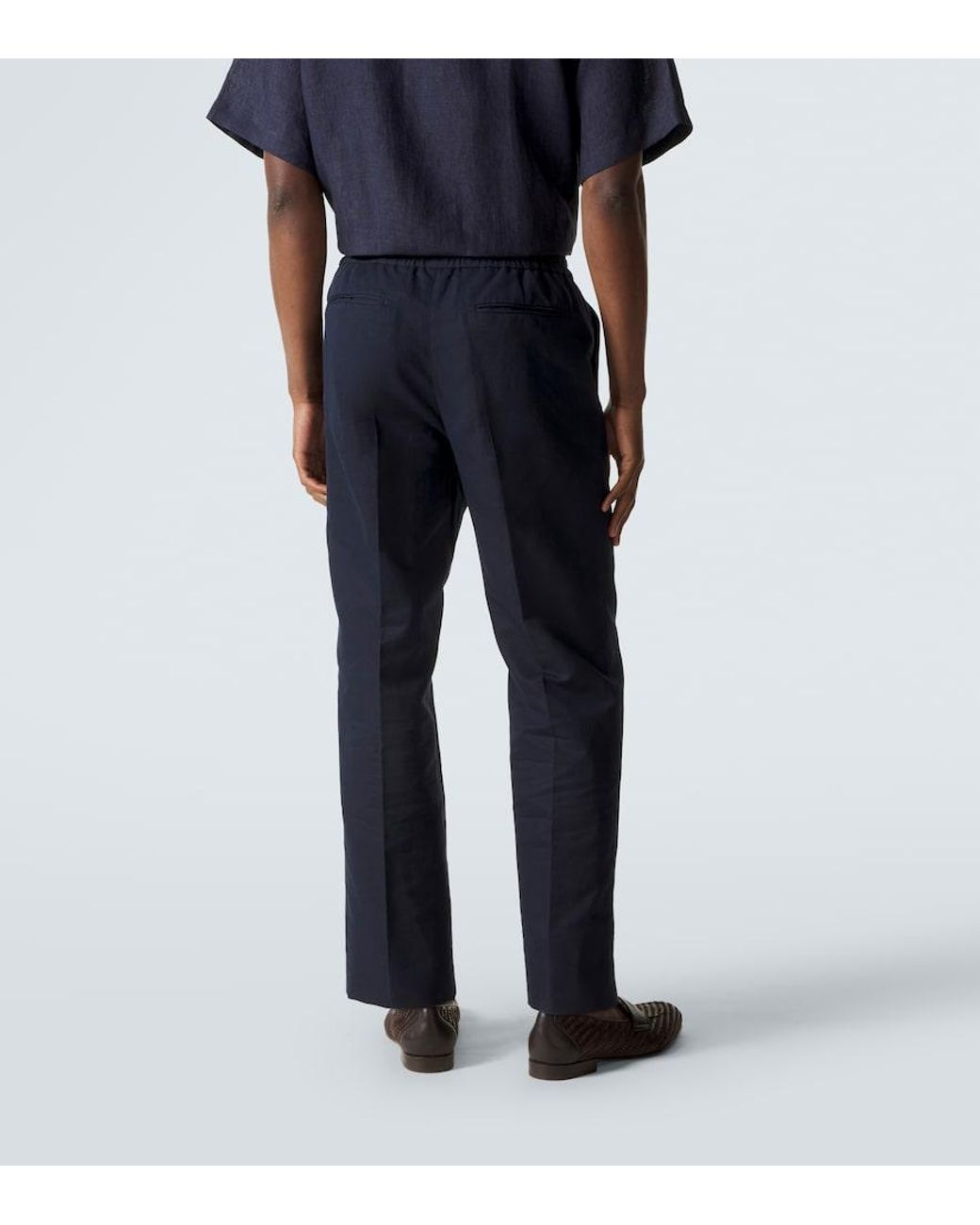 Brioni Blue Asolo Linen And Cotton Straight Pants for men