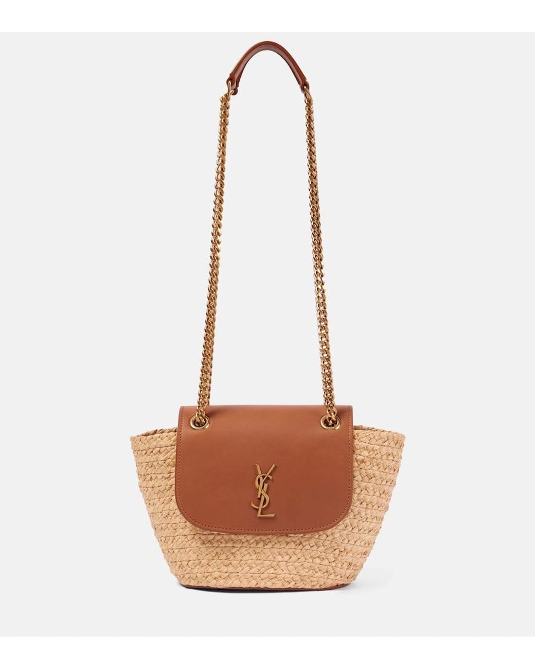 Saint Laurent White Mini Manon Raffia Shoulder Bag