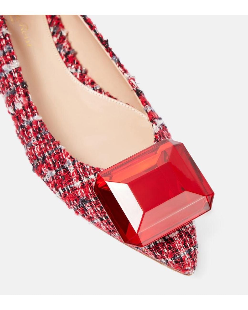 Gianvito Rossi Red Embellished Boucle Ballet Flats