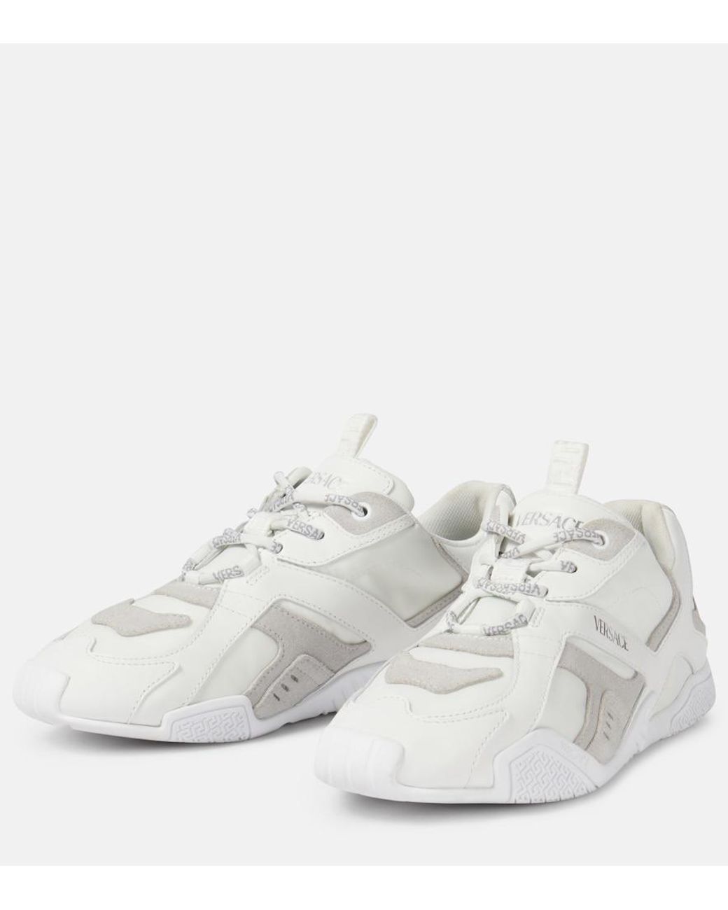 Zapatillas Galaxia De Piel Con Ante Versace de color White