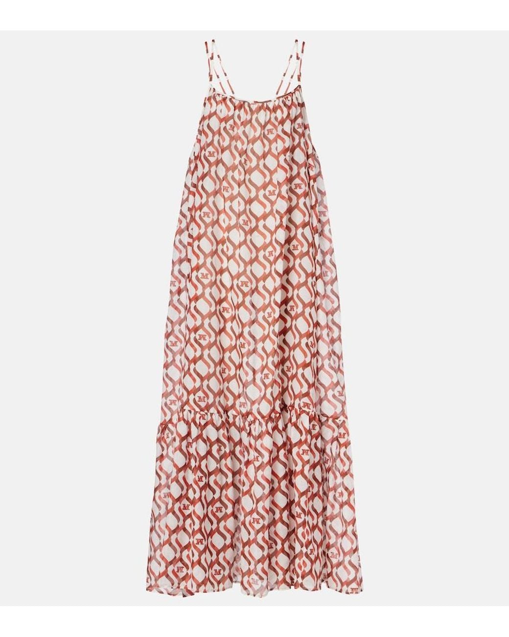 Max Mara Red Alisso Printed Cotton And Silk Midi Dress