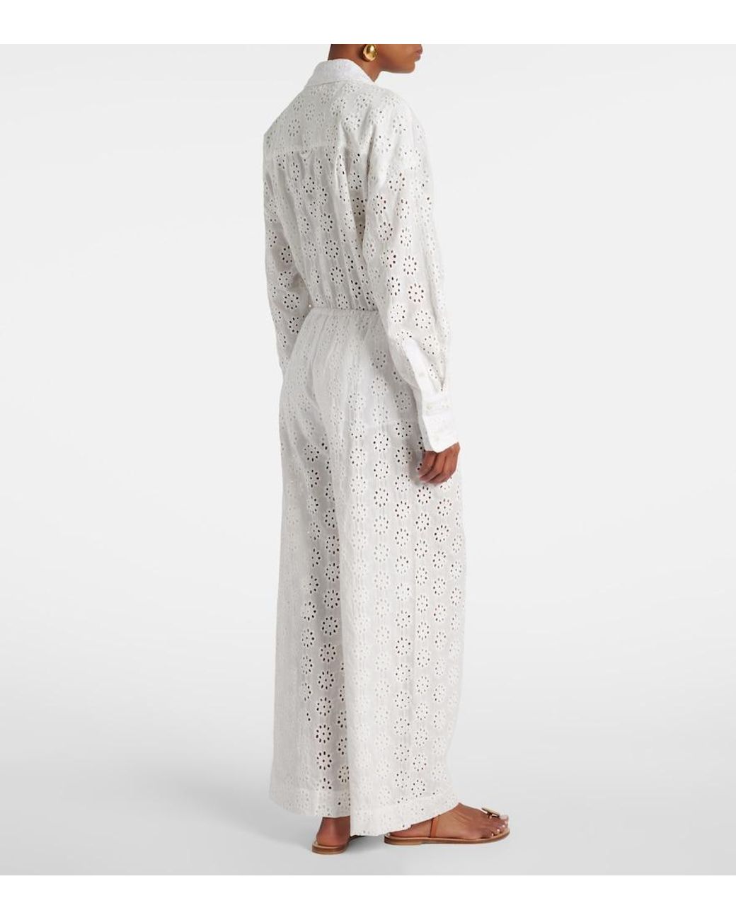 Staud White Bonfire Eyelet Cotton Wide-Leg Pants