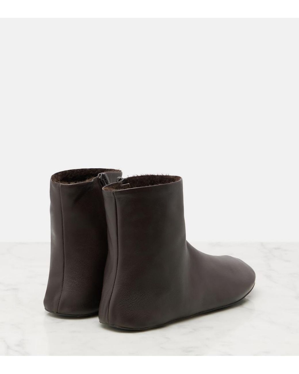 The Row Brown Stella Shearling-Lined Leather Ankle Boots