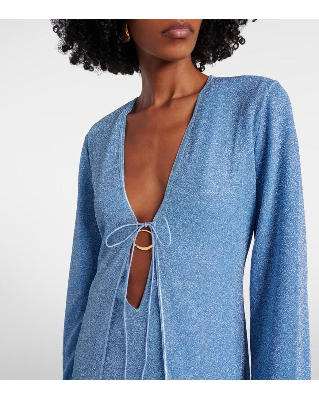 Oseree Blue Lumiere Plumage Feather-Trimmed Robe