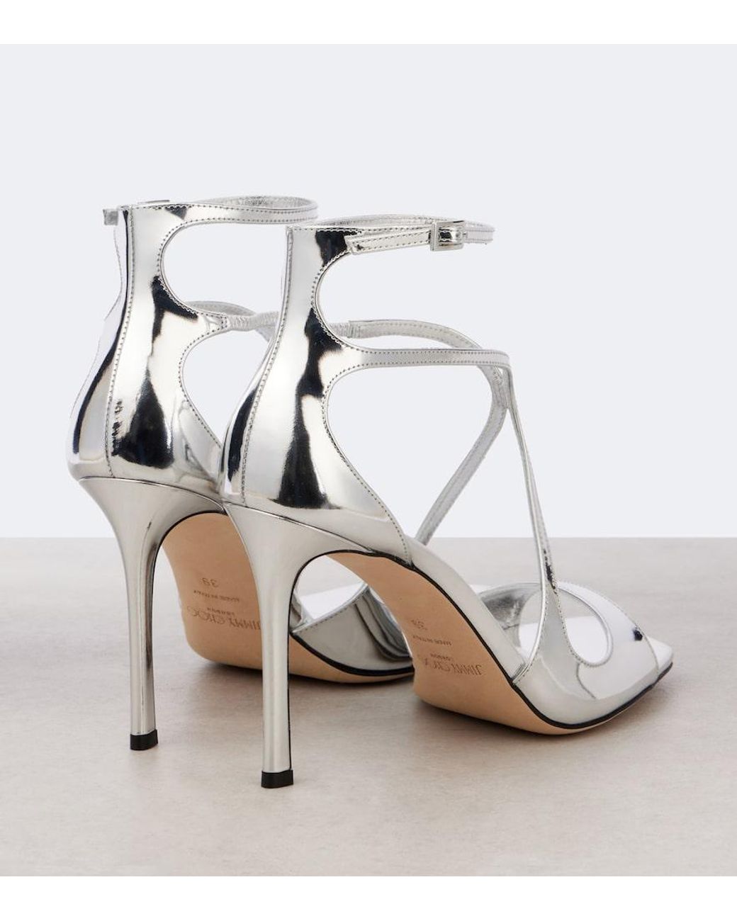 Jimmy Choo White Azia 95 Metallic Leather Sandals