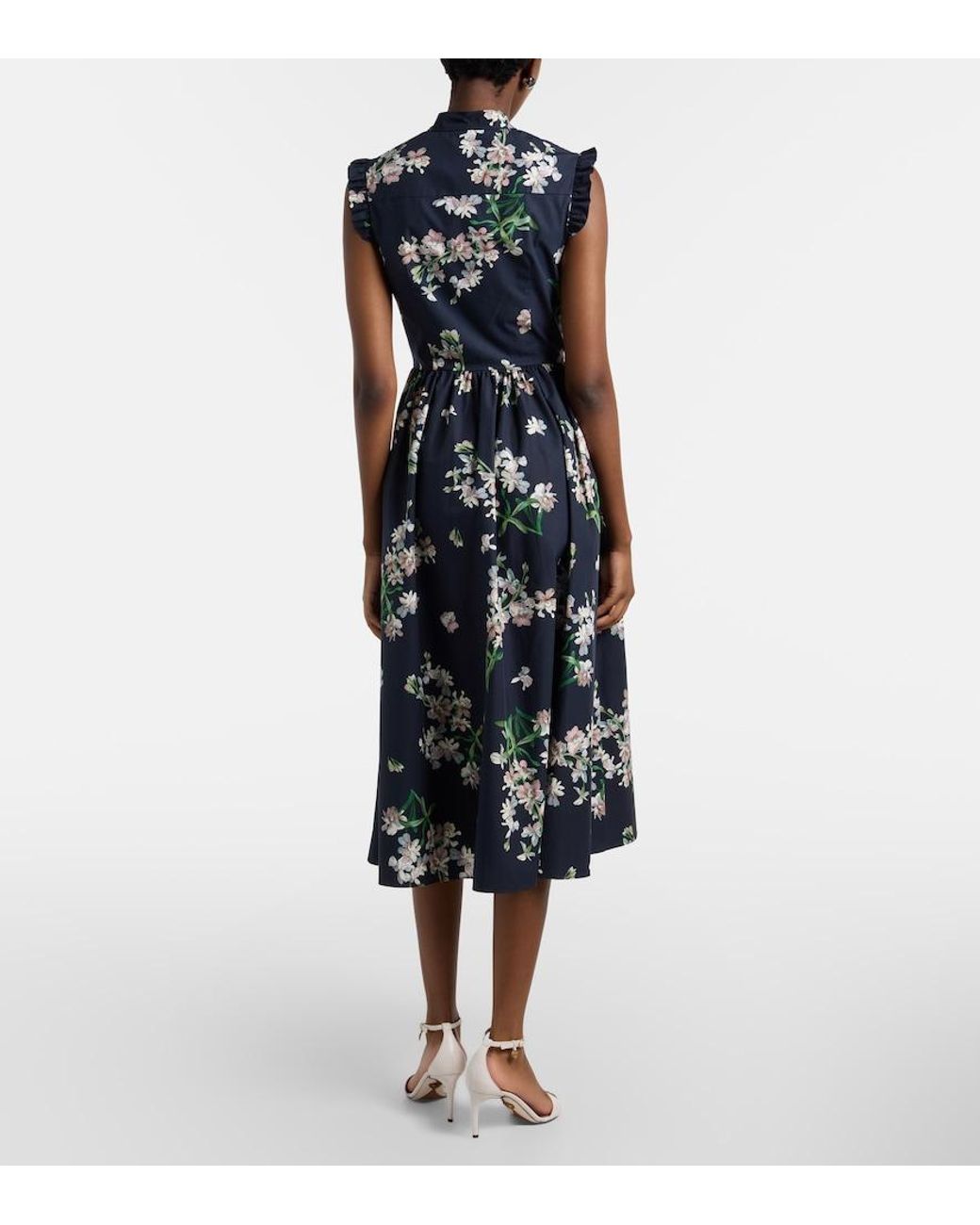 Erdem Blue Floral Cotton Midi Dress