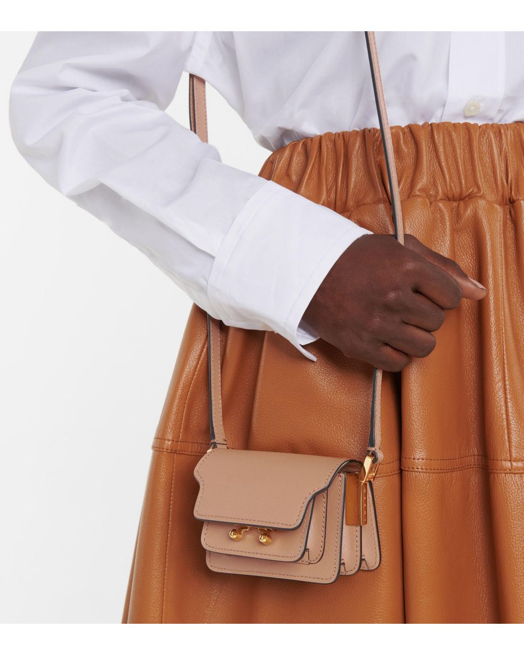 Marni Brown Trunk Nano Leather Shoulder Bag
