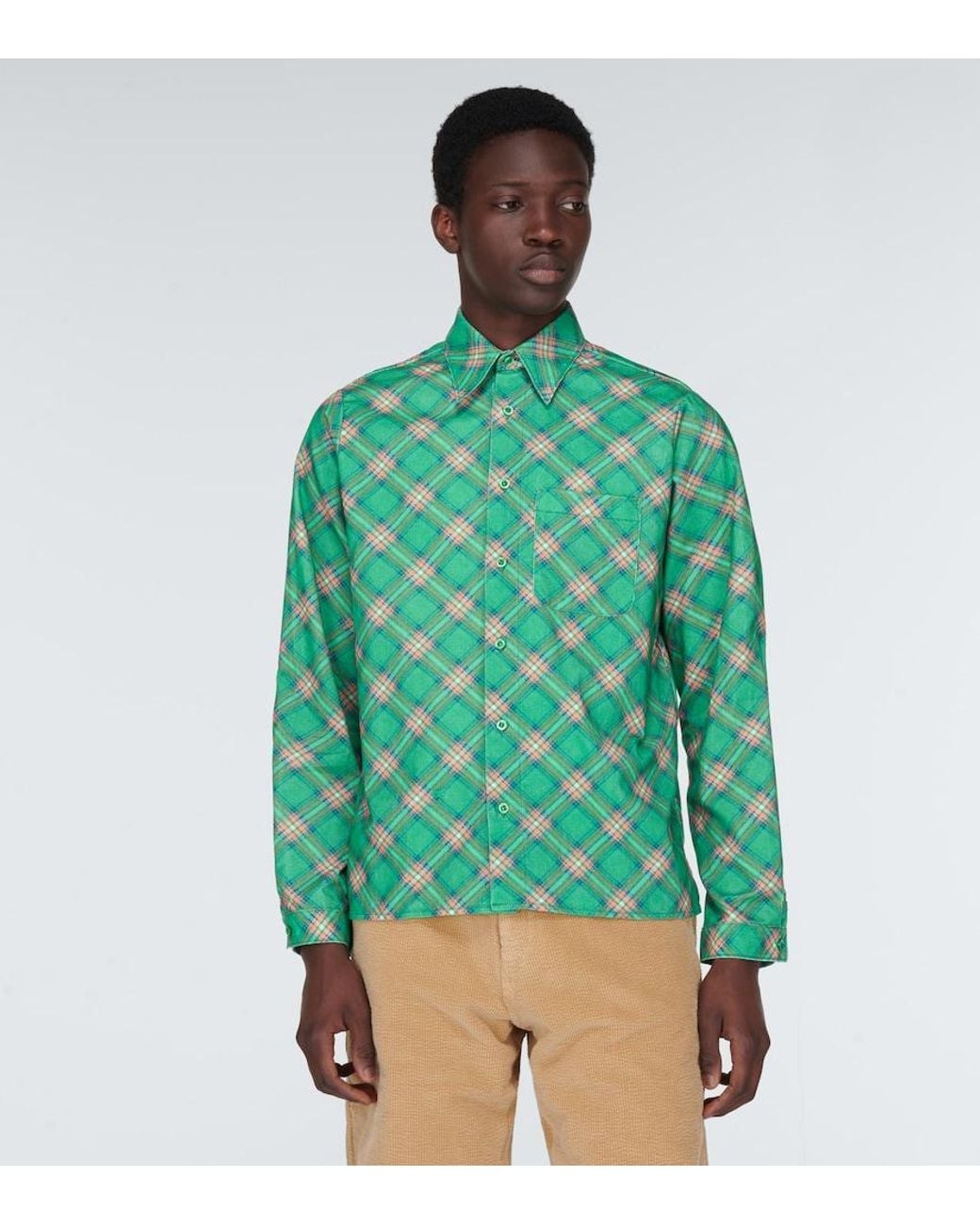 ERL Green Checked Cotton Corduroy Shirt for men