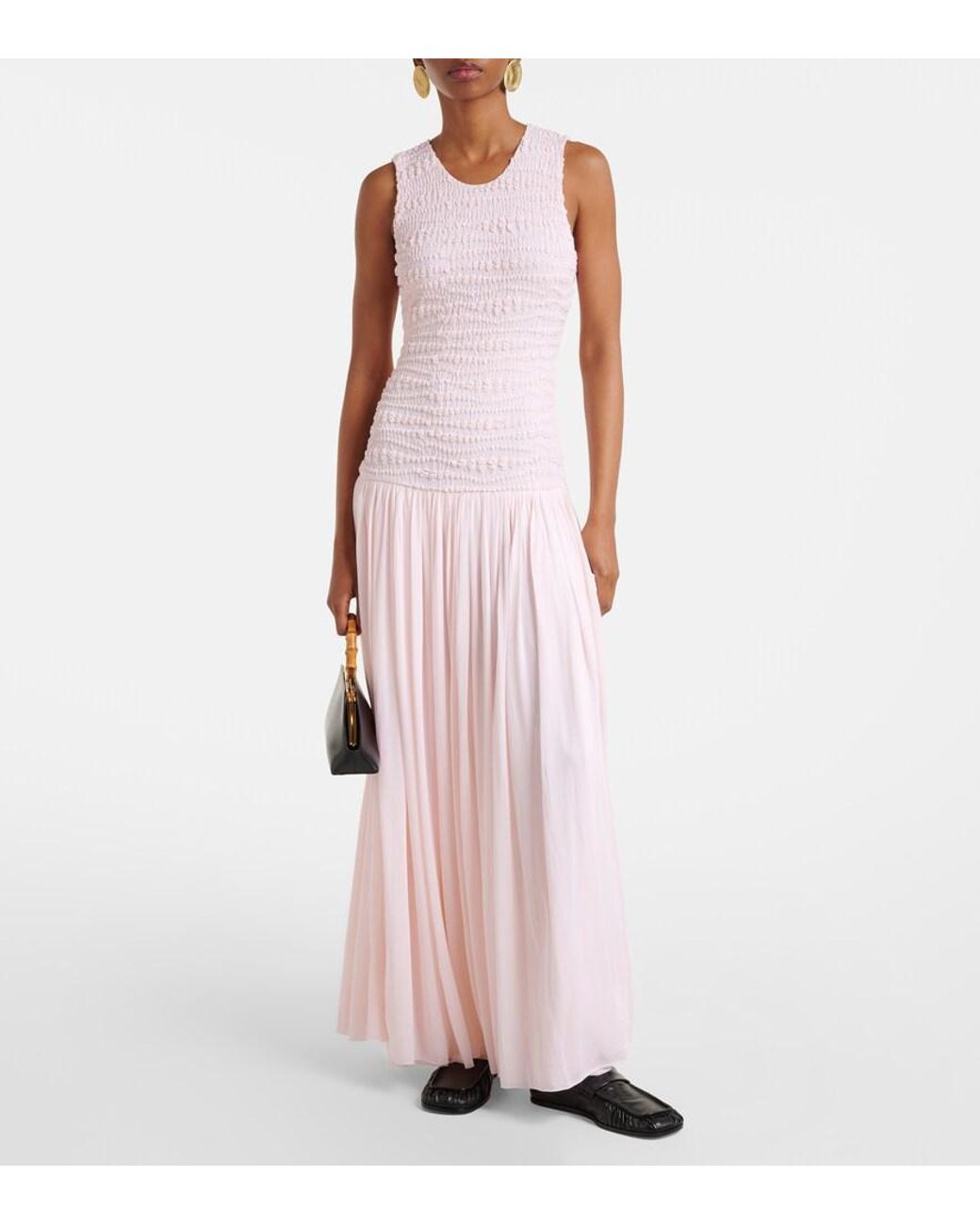 Jil Sander Pink Shirred Maxi Dress