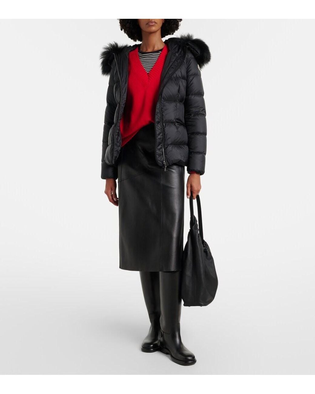 Moncler Black Boed Shearling-Trimmed Down Jacket