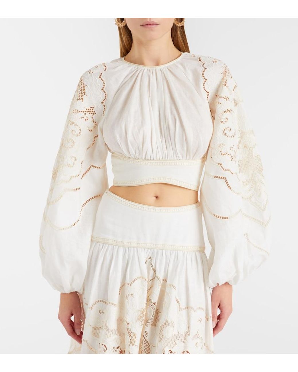 Zimmermann White Daylight Embroidered Linen Crop Top