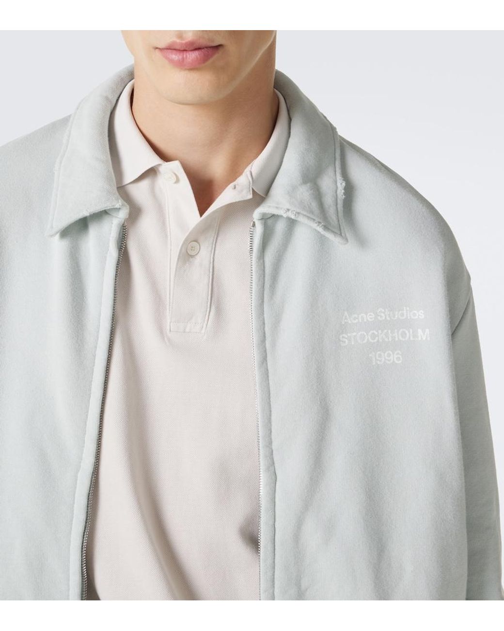 Acne Gray Logo Cotton-Blend Zip-Up Sweatshirt for men