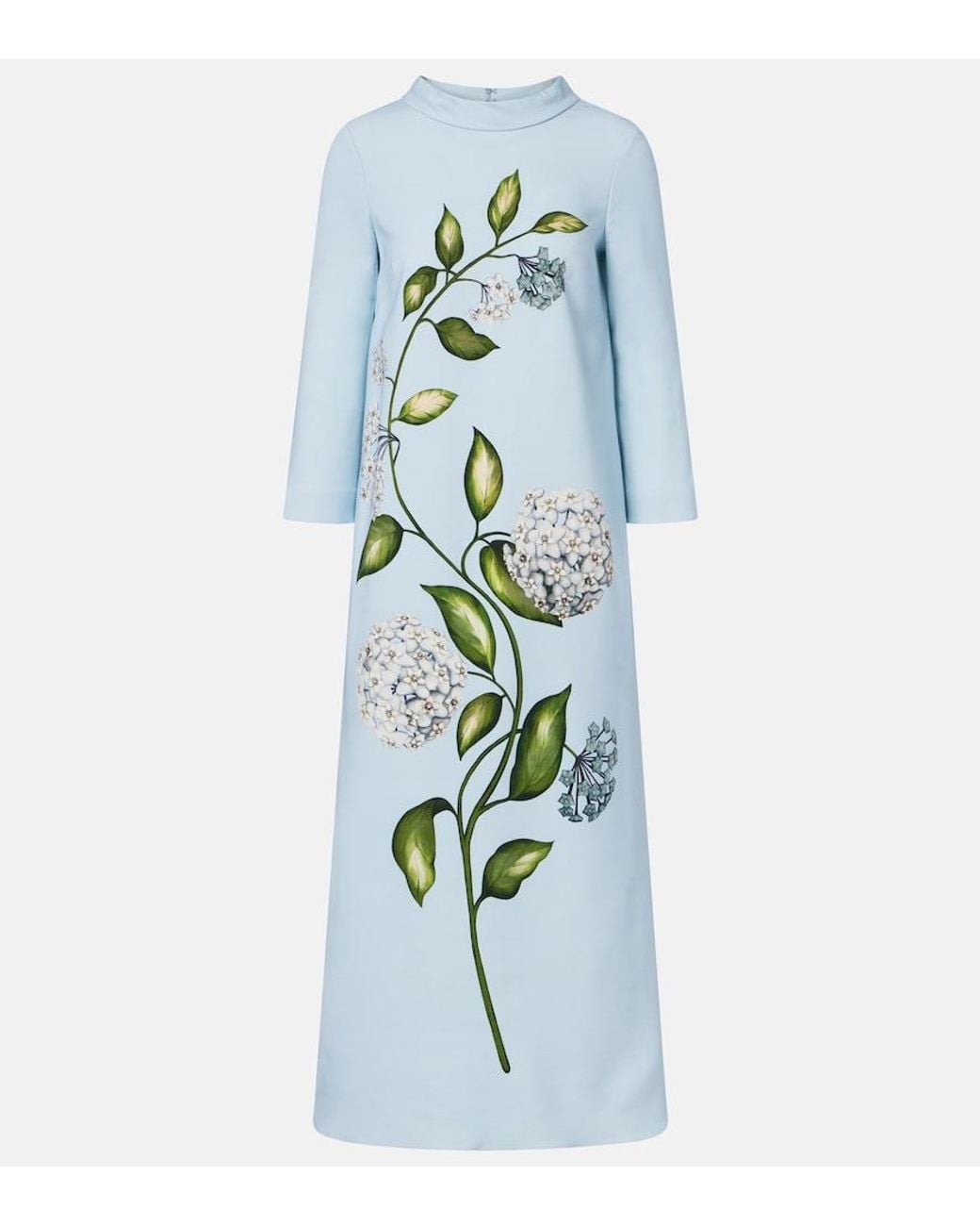 Oscar de la Renta Blue Porcelain Flower Wool-Blend Kaftan