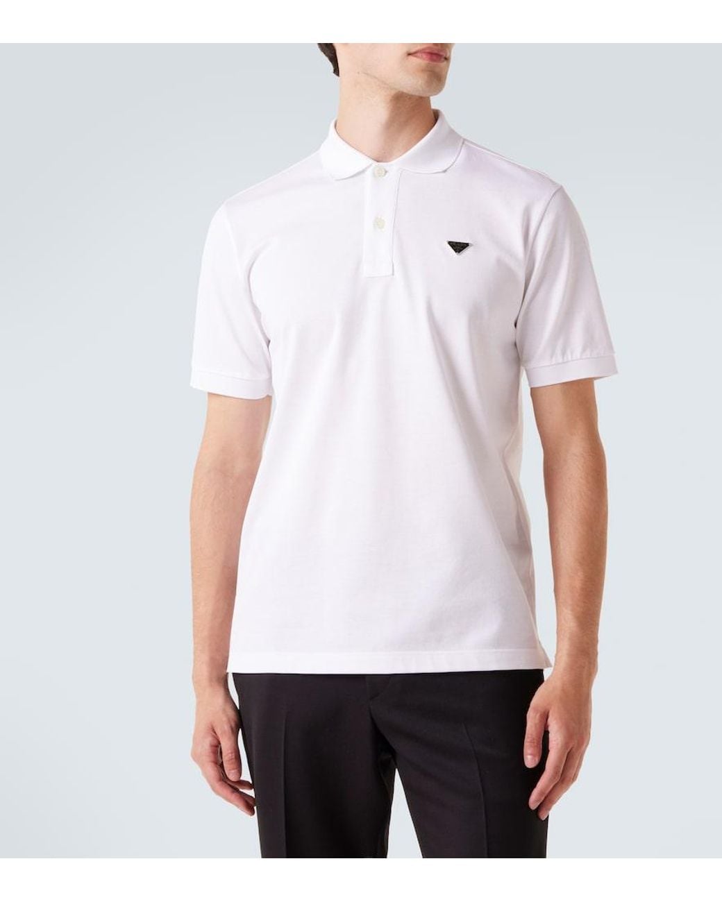 Prada White Logo Cotton Polo Shirt for men