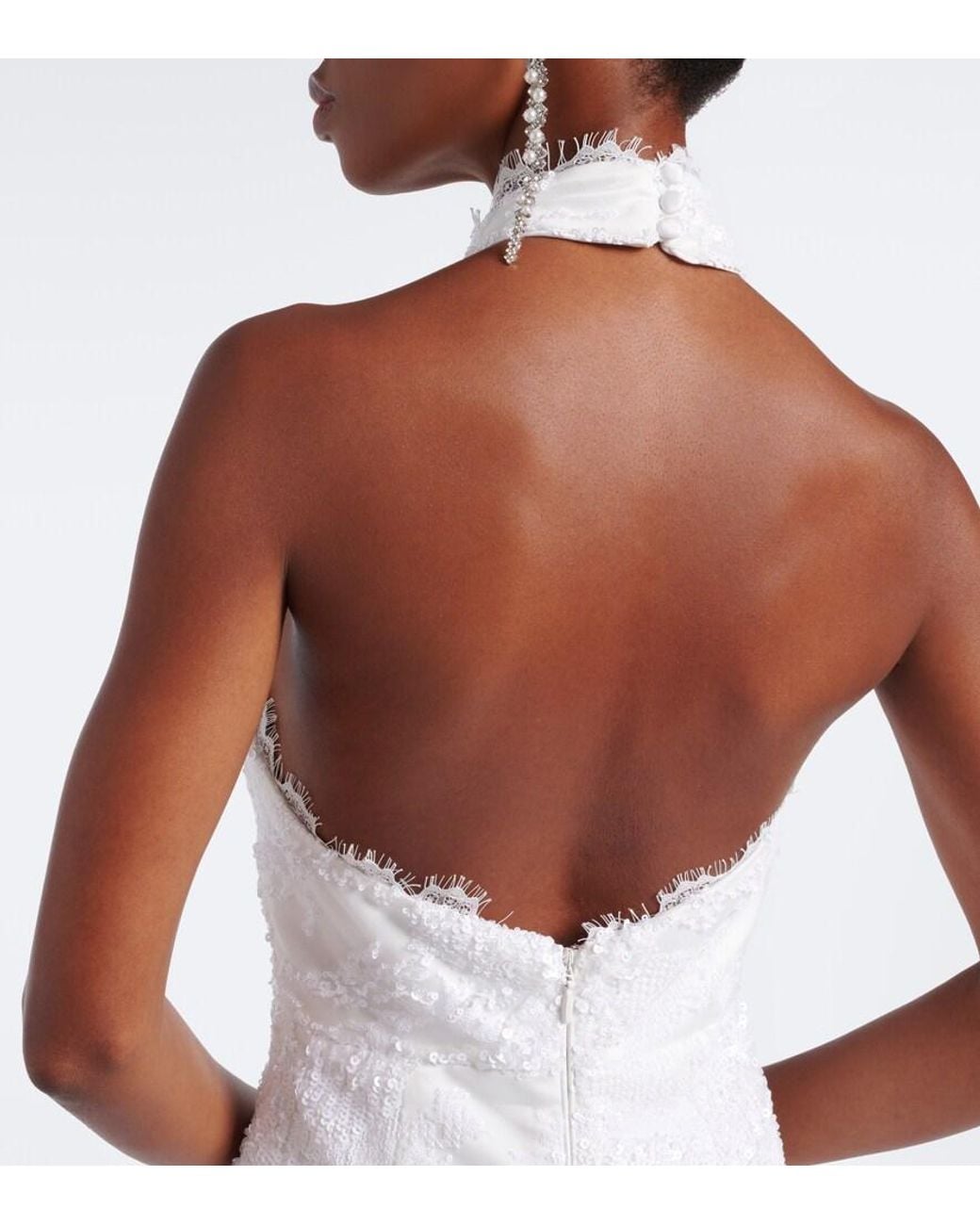 Rebecca Vallance White Medici Sequined Halterneck Gown