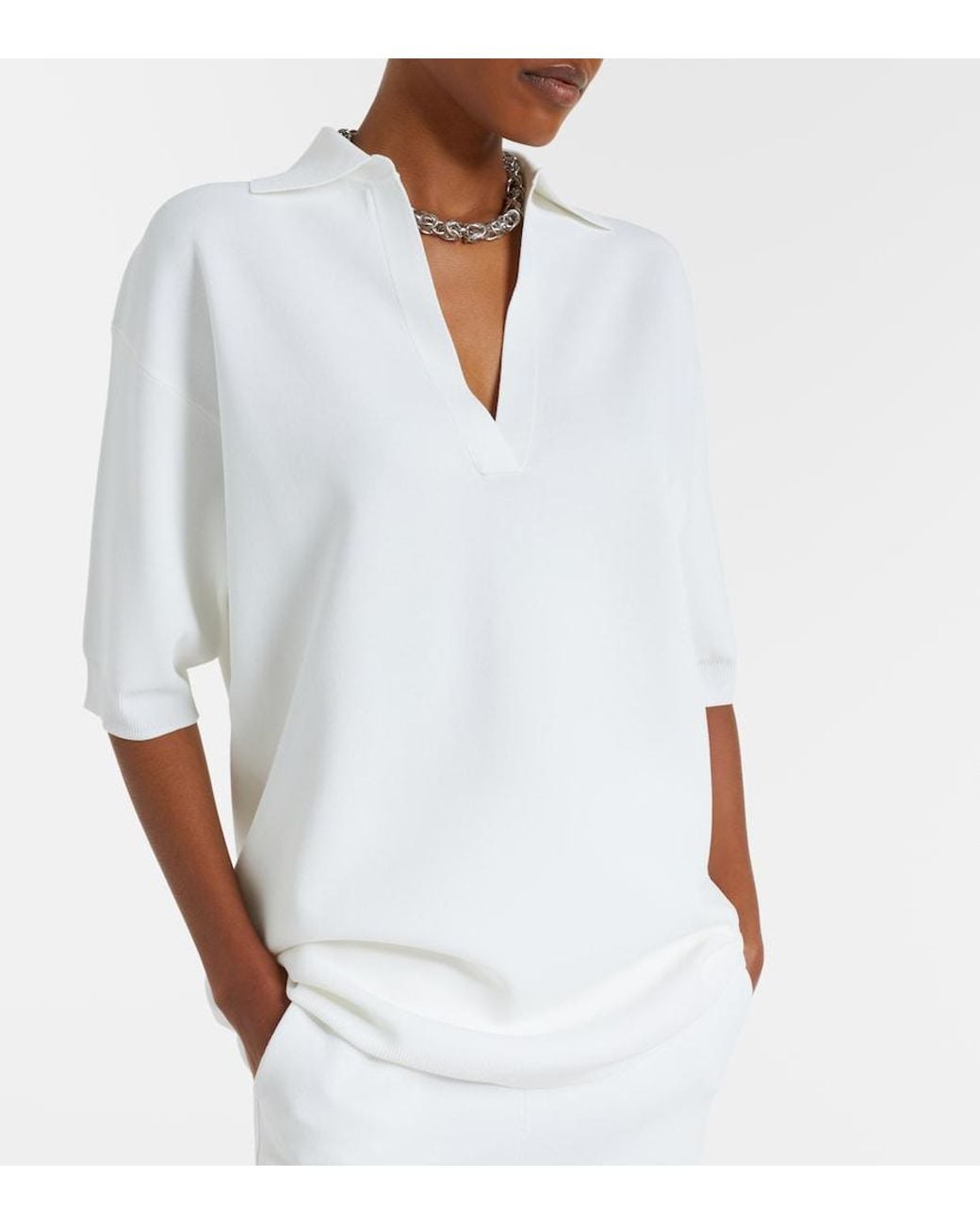 Max Mara White Knitted Crepe Top