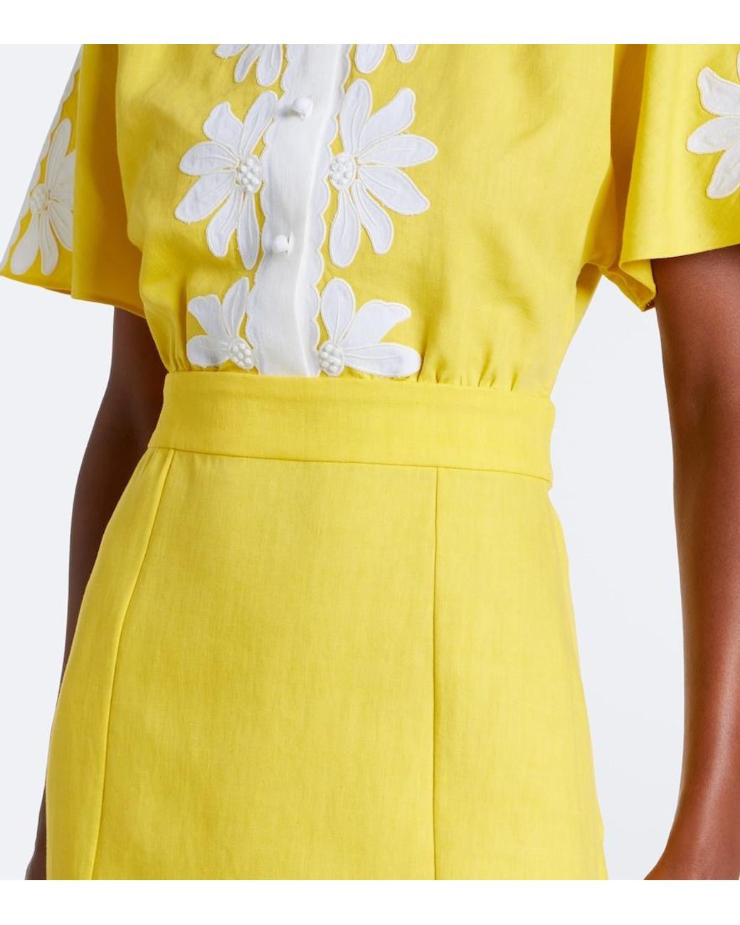 Valentino Garavani Yellow Embroidered Linen Midi Dress