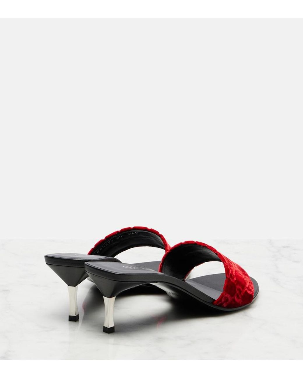 Gucci Red Gg Velvet Mules