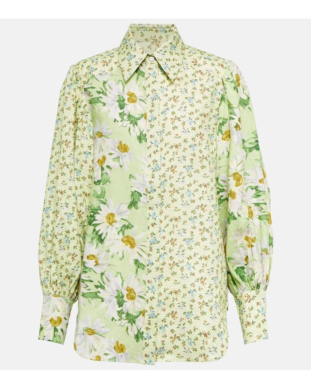 ALÉMAIS Green Astra Floral Linen Shirt