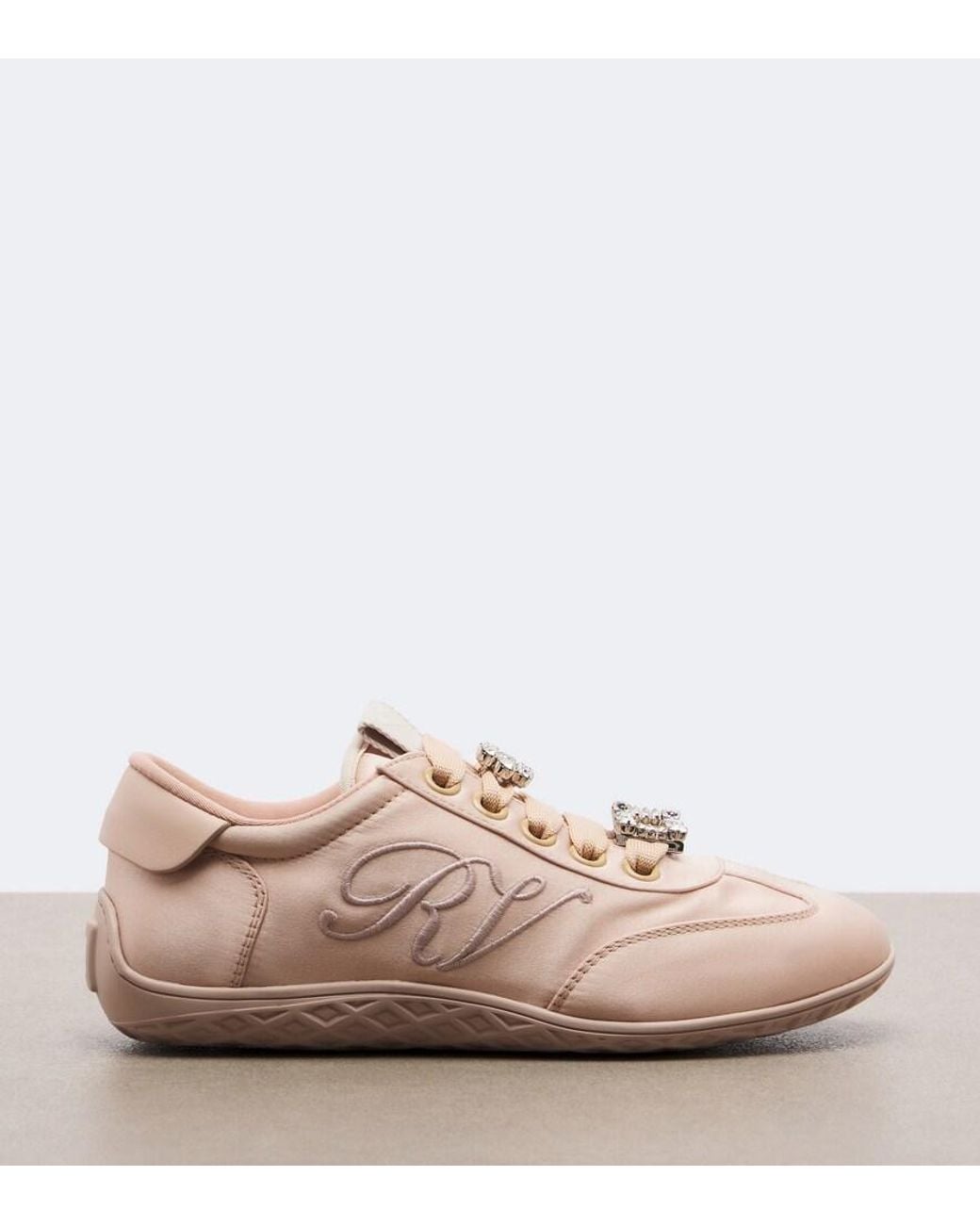 Roger Vivier Pink Viv Low Leather-Trimmed Satin Sneakers