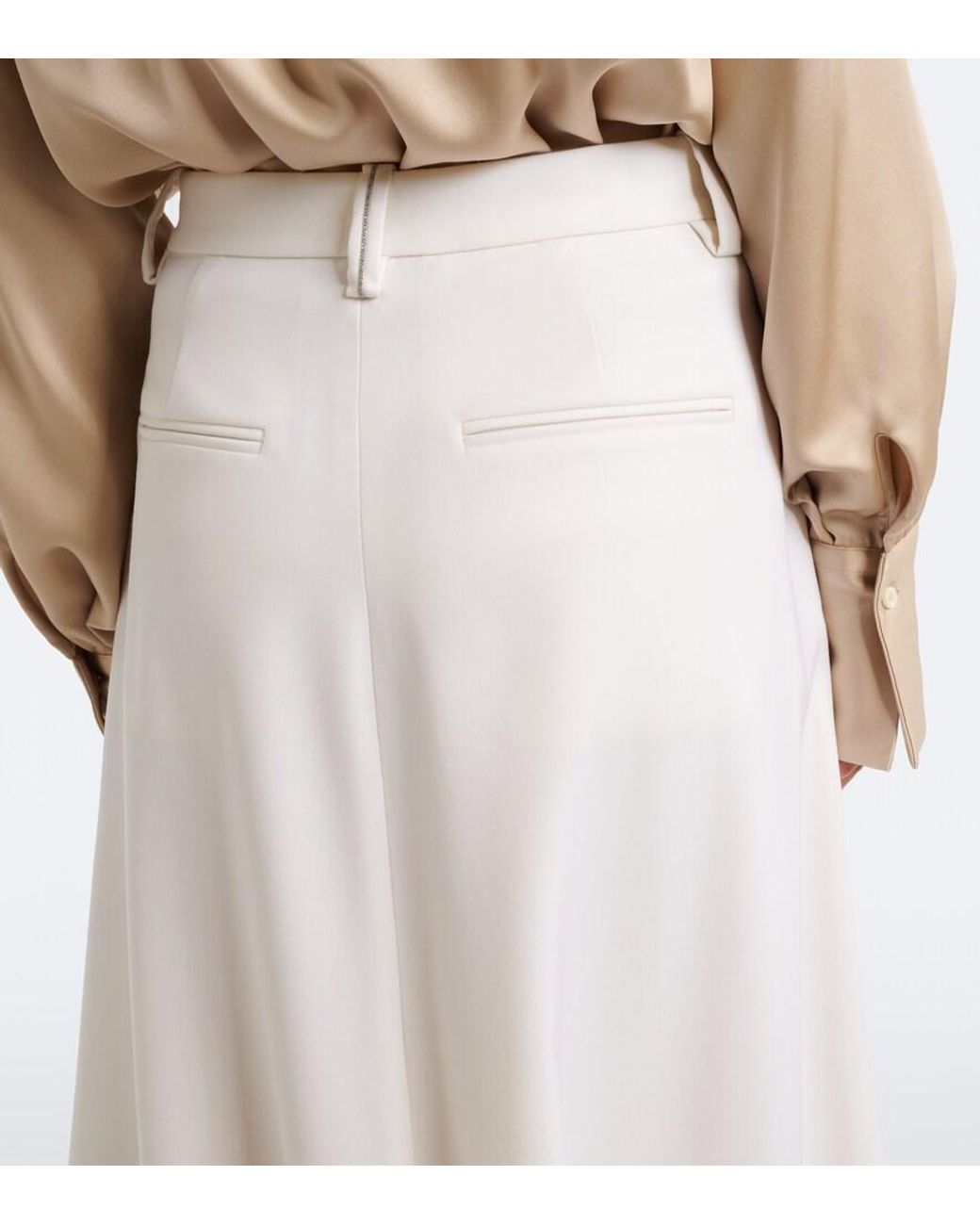 Brunello Cucinelli White Monili Wool Midi Skirt
