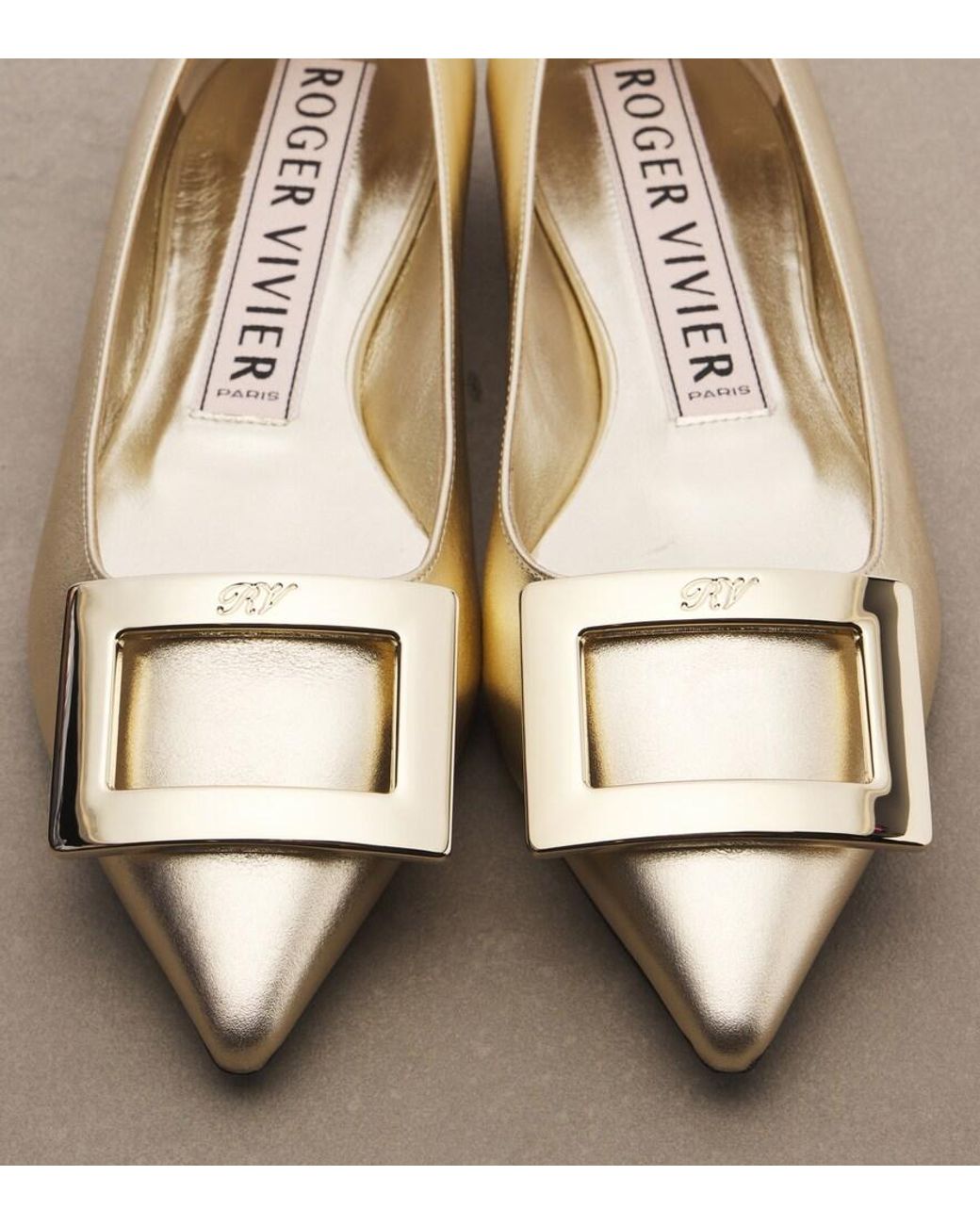 Roger Vivier Natural Gommettine Metallic Leather Ballet Flats