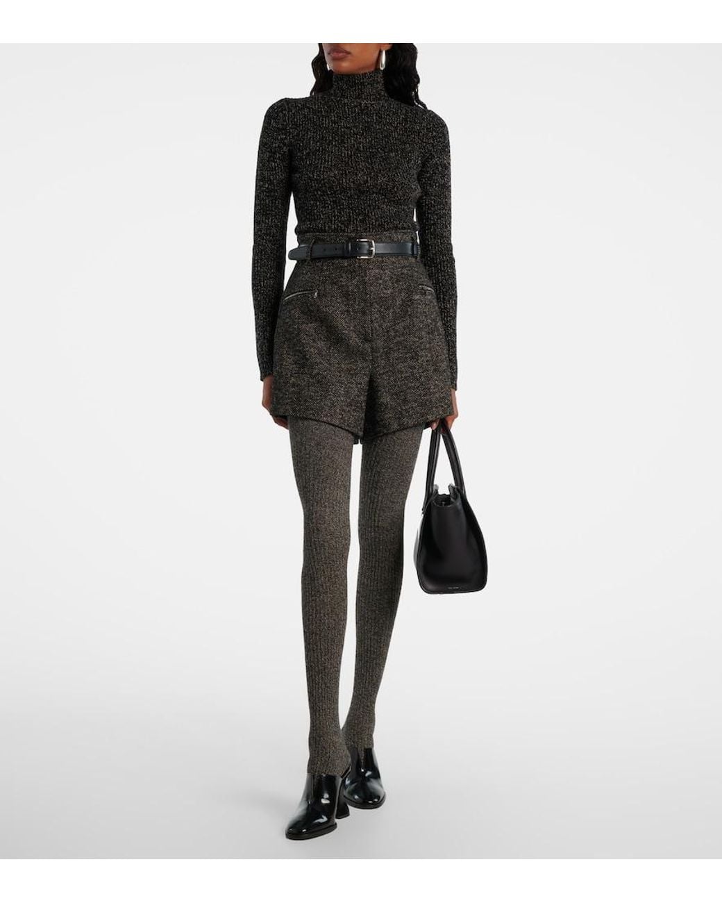 Max Mara Black Herringbone Wool-Blend Shorts