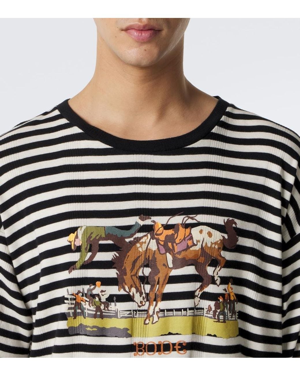 Bode Black Rodeo Striped Cotton Jersey T-Shirt for men