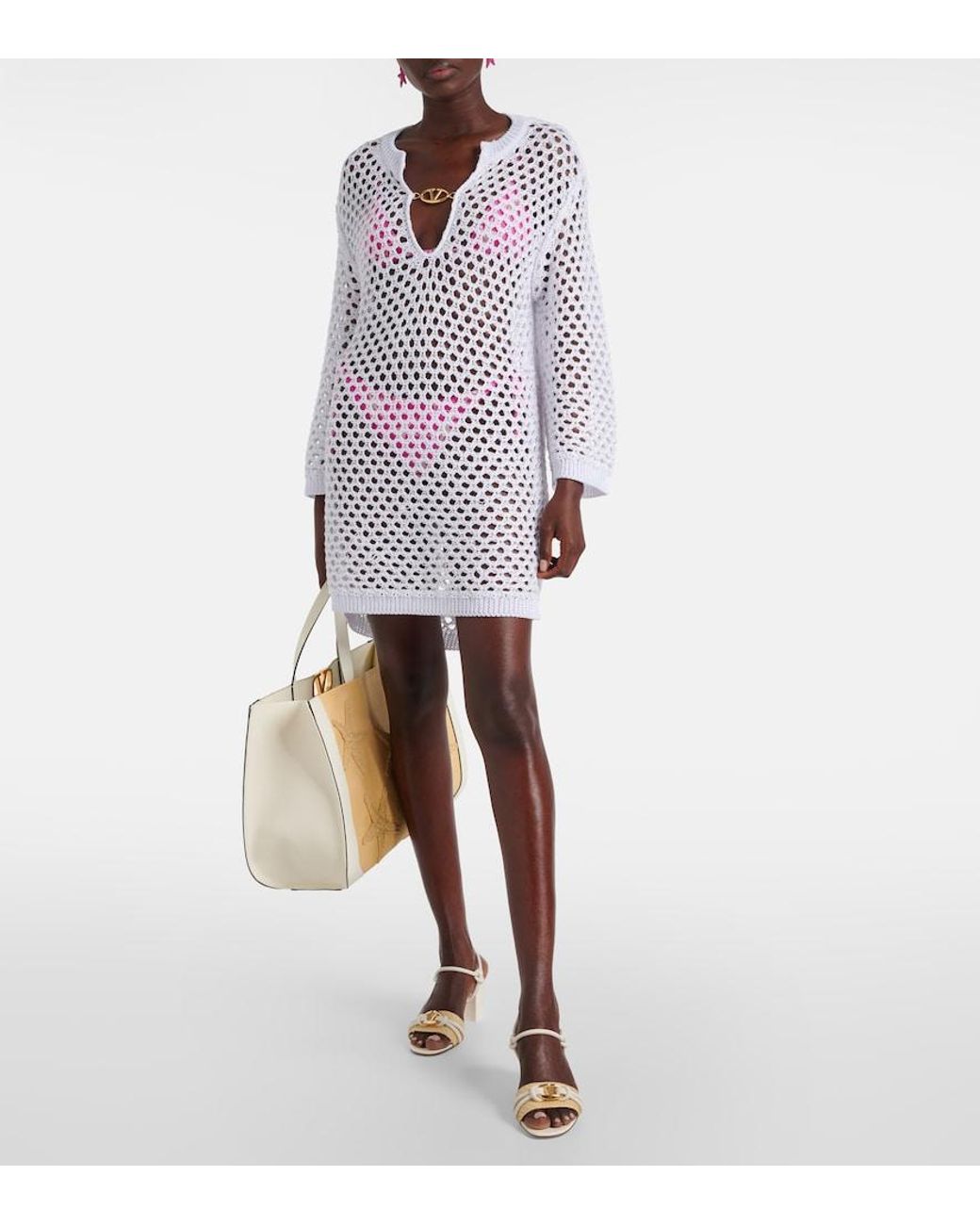 Valentino White Fishnet Beach Dress