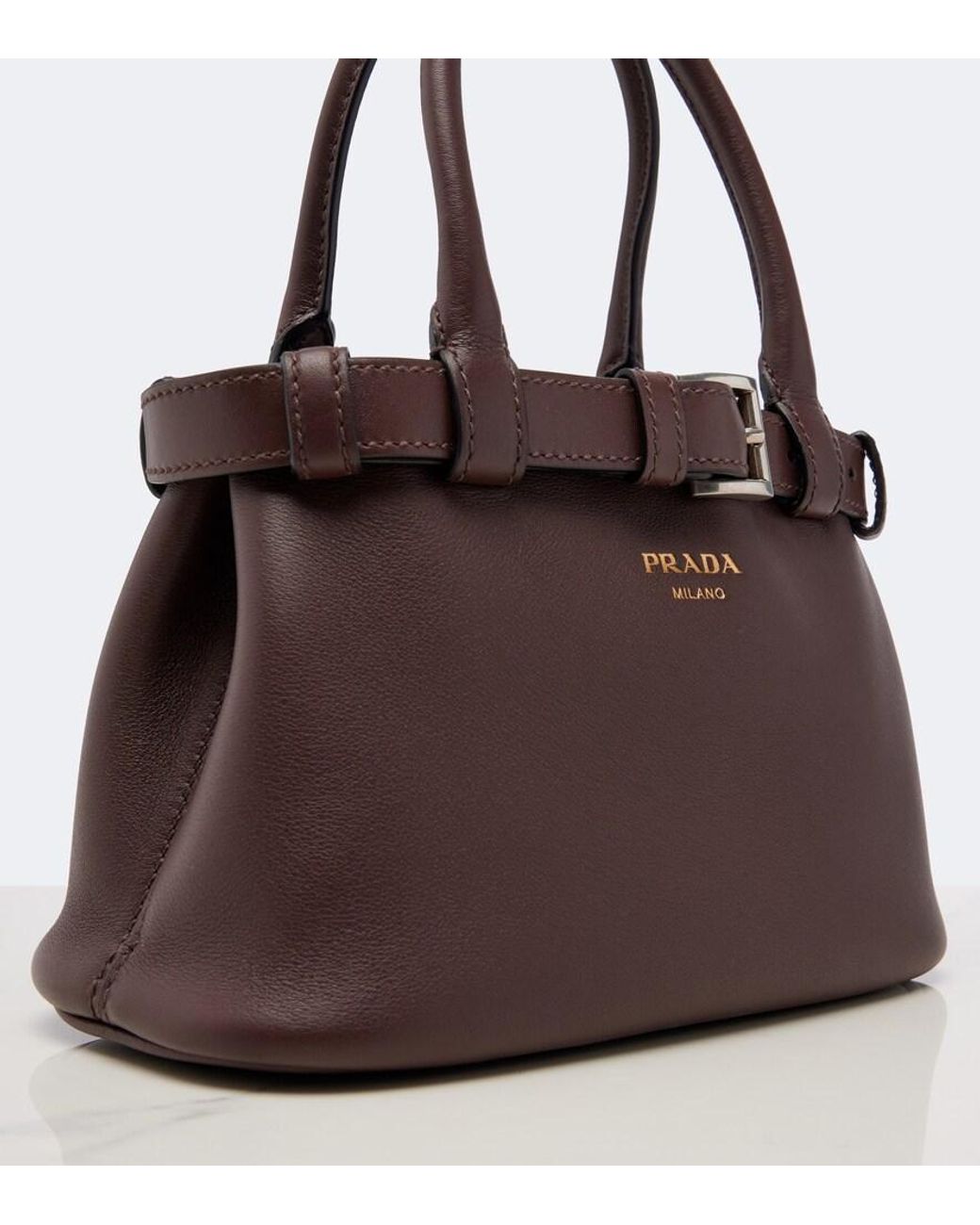 Prada Brown Buckle Small Leather Top-Handle Bag