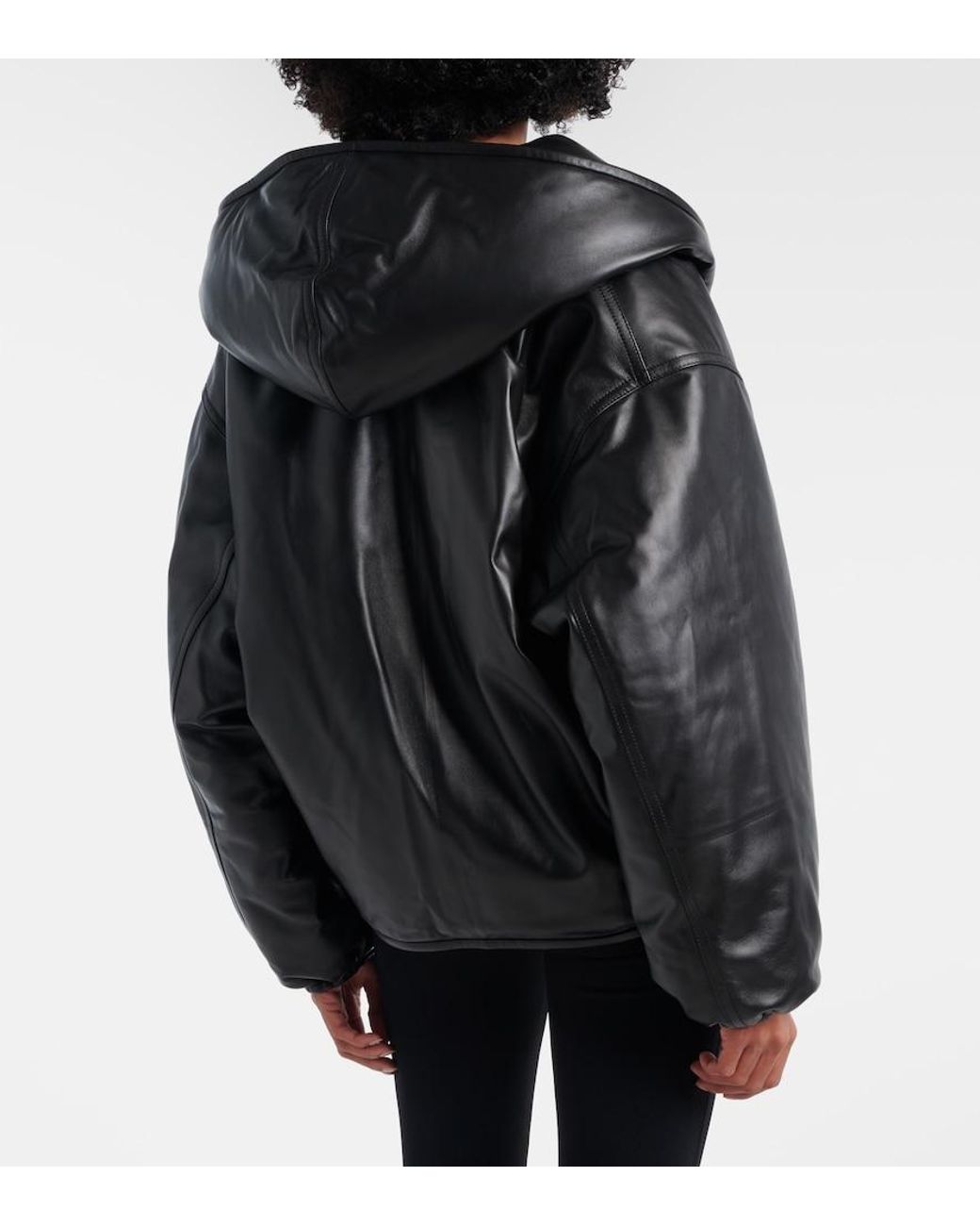 Alaïa Black Hooded Leather Bomber Jacket