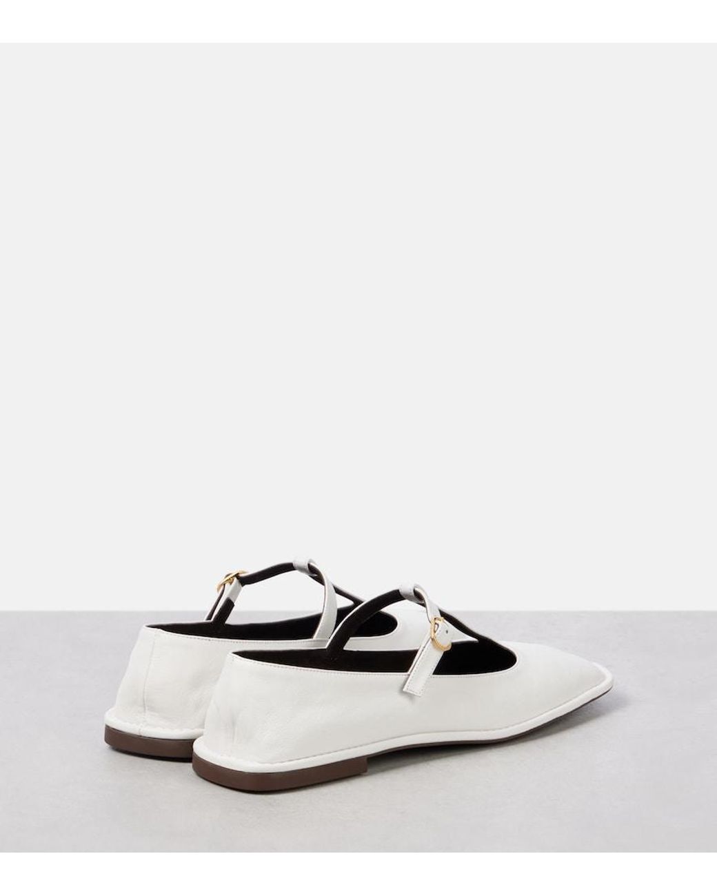 The Row White Square T-Strap Leather Ballet Flats