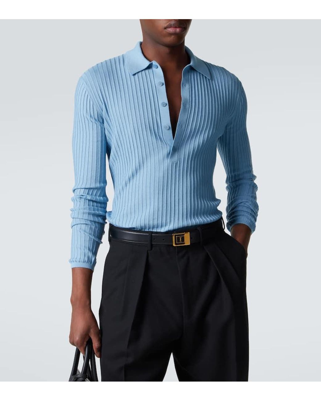 Saint Laurent Polohemd Aus Wolle, Kaschmir Und Seide in Blue für Herren