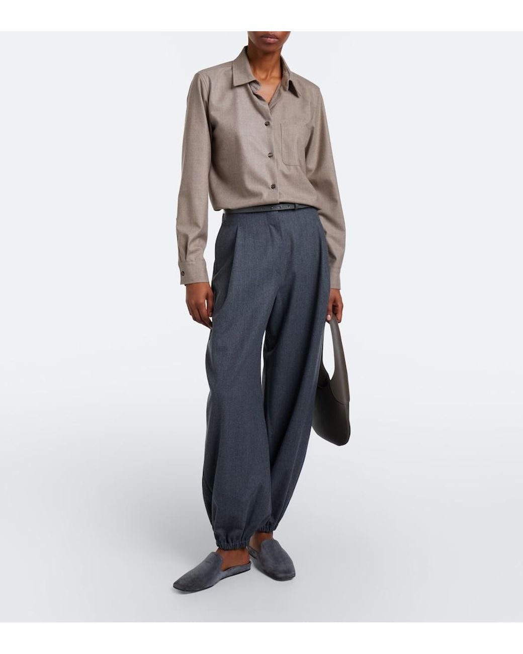 Max Mara Gray Wool-Blend Flannel Balloon Pants